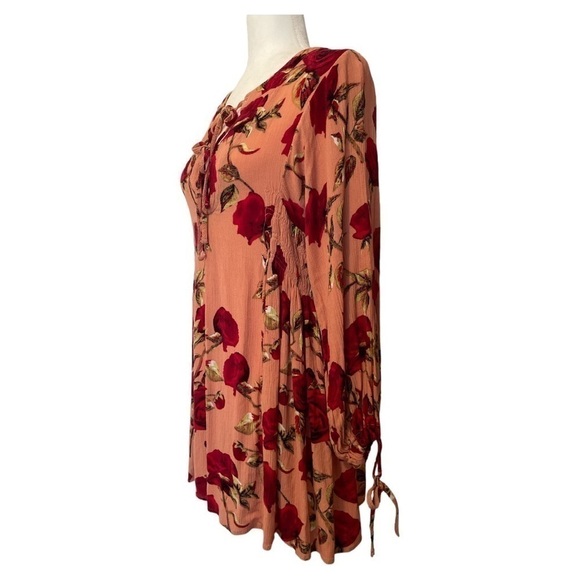 Umgee Boho Floral Dress Peach Gauze Swing Dress Size Medium - Picture 4 of 8